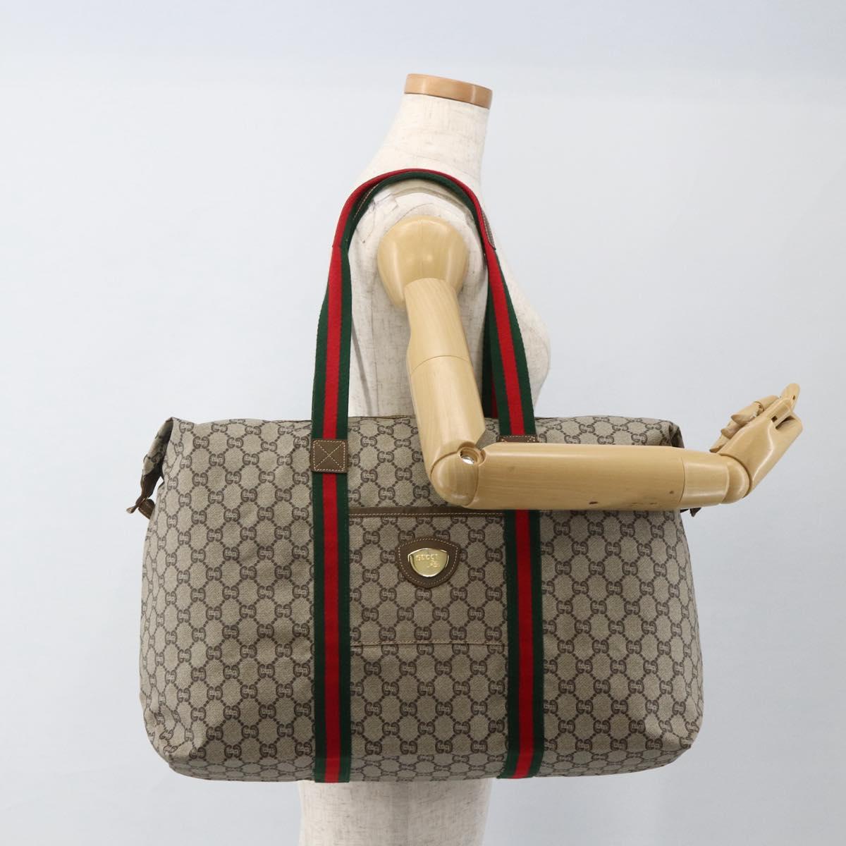 GUCCI GG Plus Supreme Web Sherry Line Tote Bag PVC Beige Red Green Auth ka2768