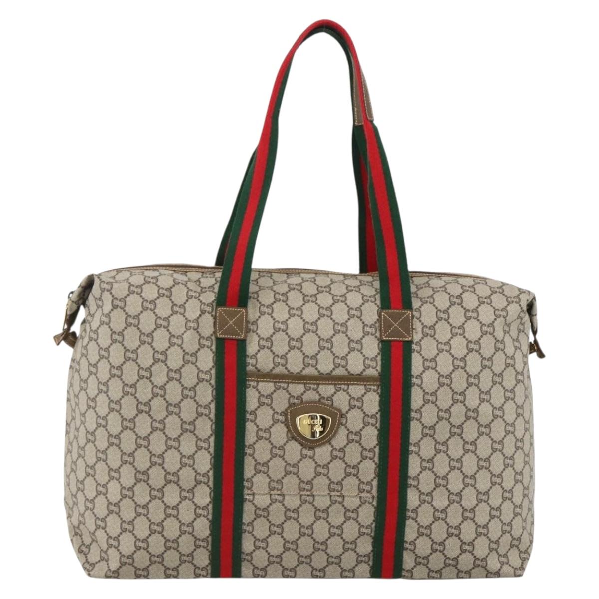 GUCCI GG Plus Supreme Web Sherry Line Tote Bag PVC Beige Red Green Auth ka2768