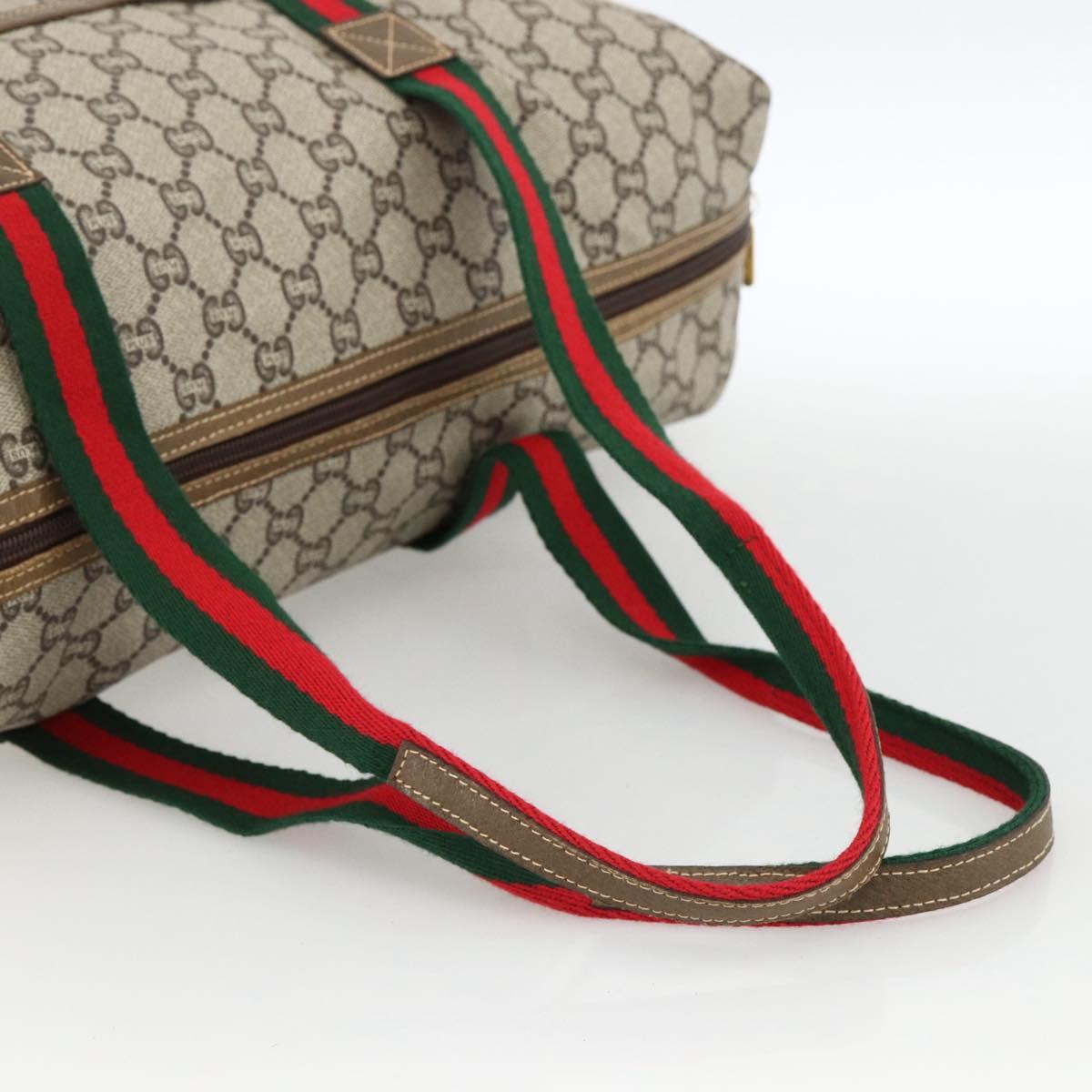 GUCCI GG Plus Supreme Web Sherry Line Tote Bag PVC Beige Red Green Auth ka2768