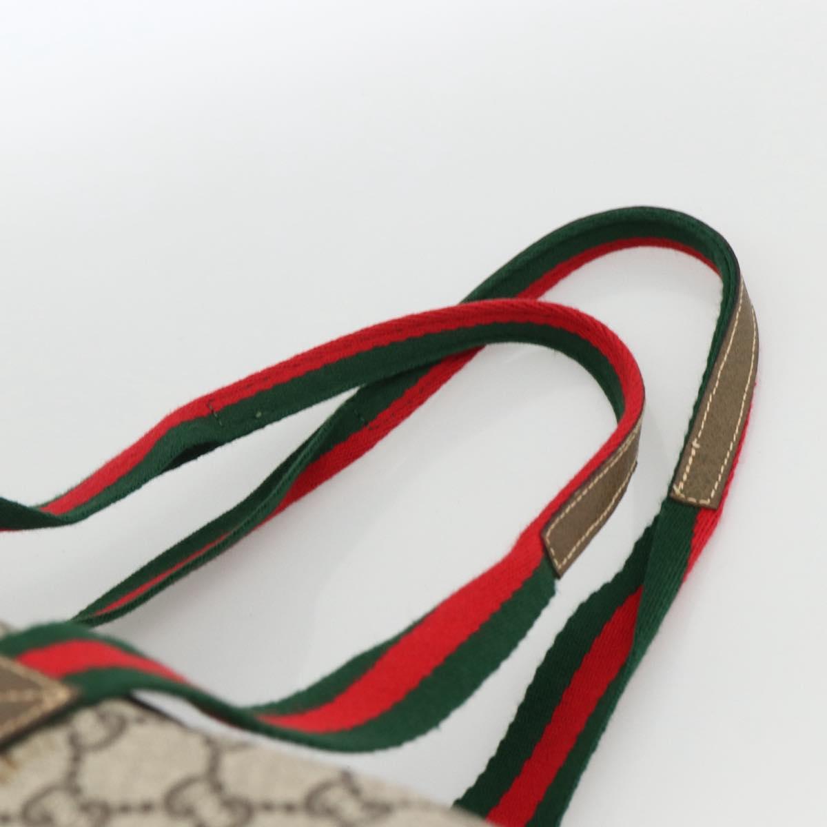 GUCCI GG Plus Supreme Web Sherry Line Tote Bag PVC Beige Red Green Auth ka2768
