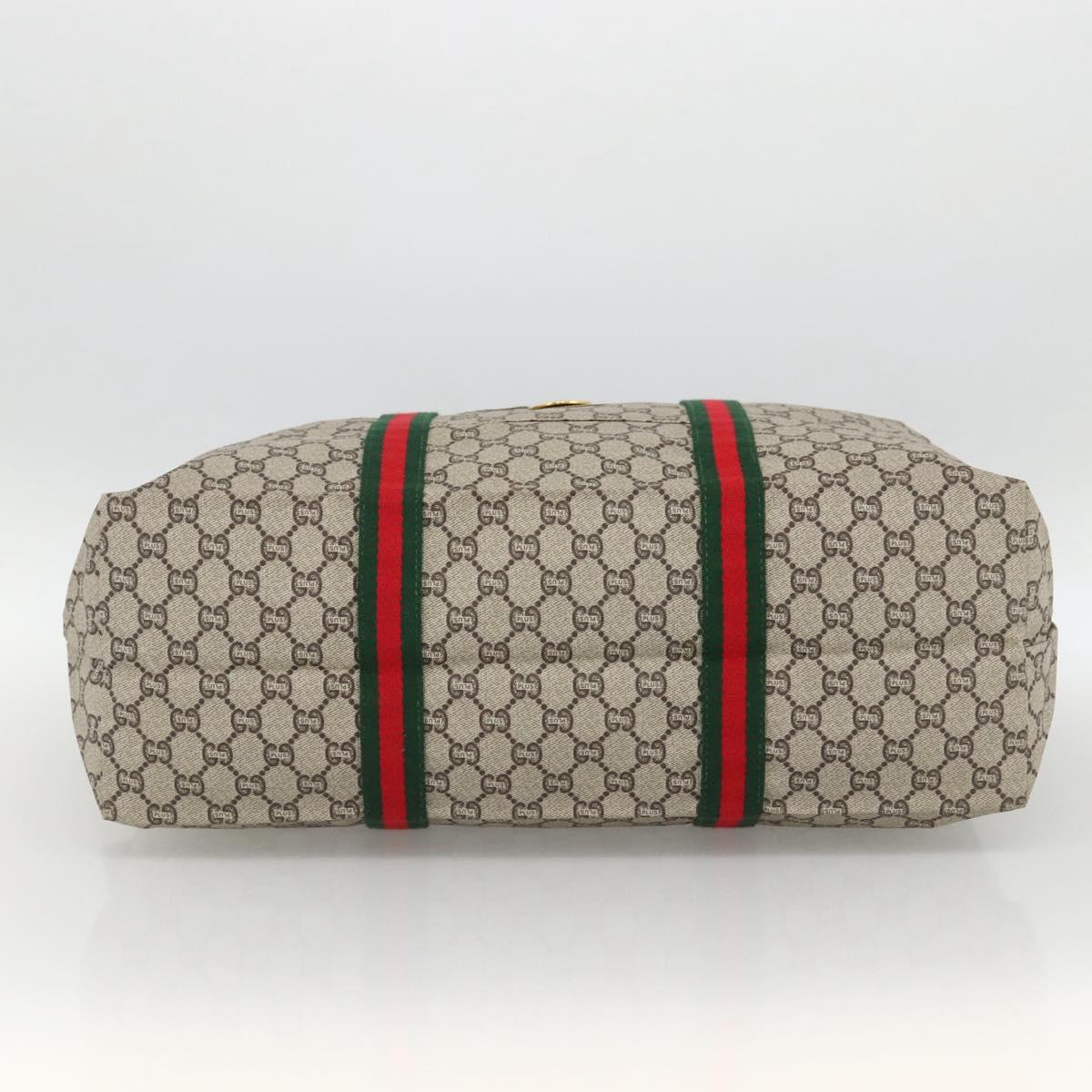 GUCCI GG Plus Supreme Web Sherry Line Tote Bag PVC Beige Red Green Auth ka2768