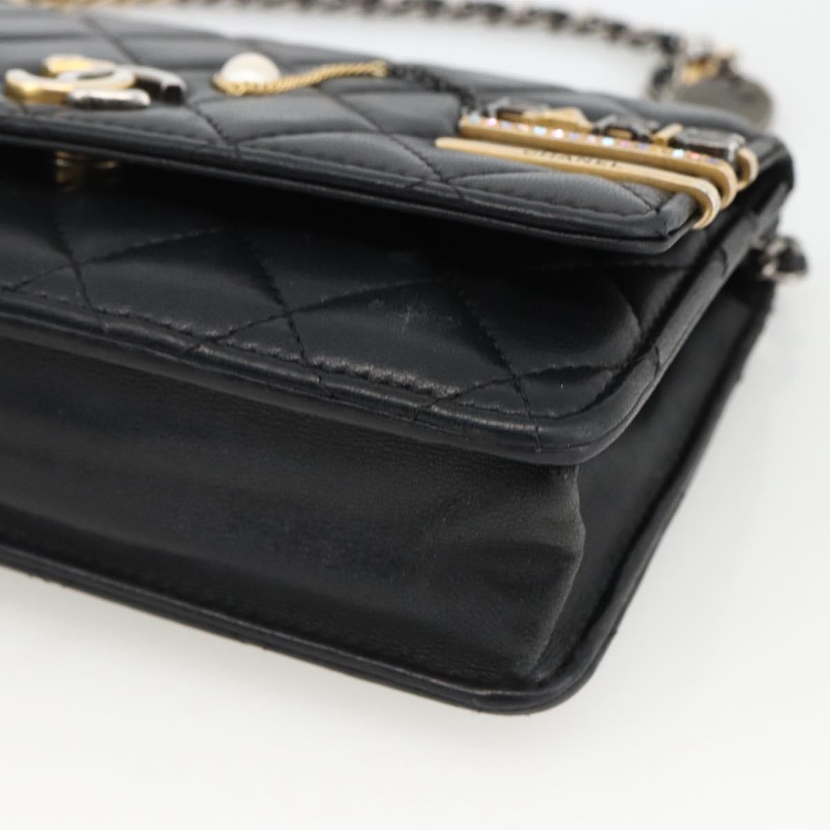 CHANEL Matelasse Chain Shoulder Bag Lamb Skin Black Gold CC Auth ka2771A