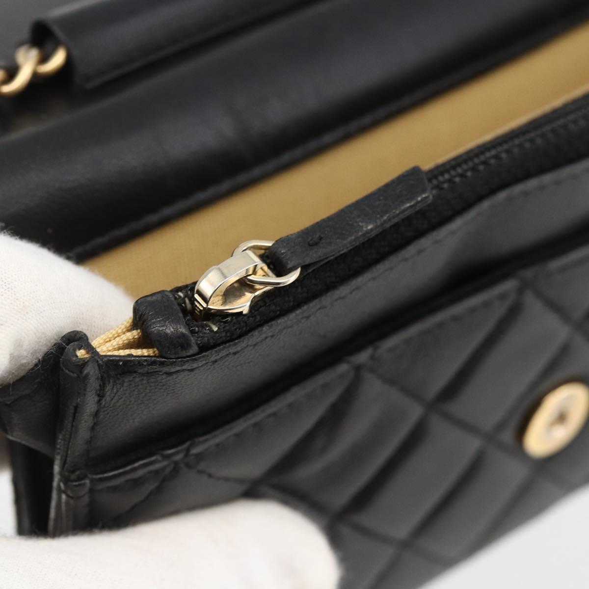 CHANEL Matelasse Chain Shoulder Bag Lamb Skin Black Gold CC Auth ka2771A