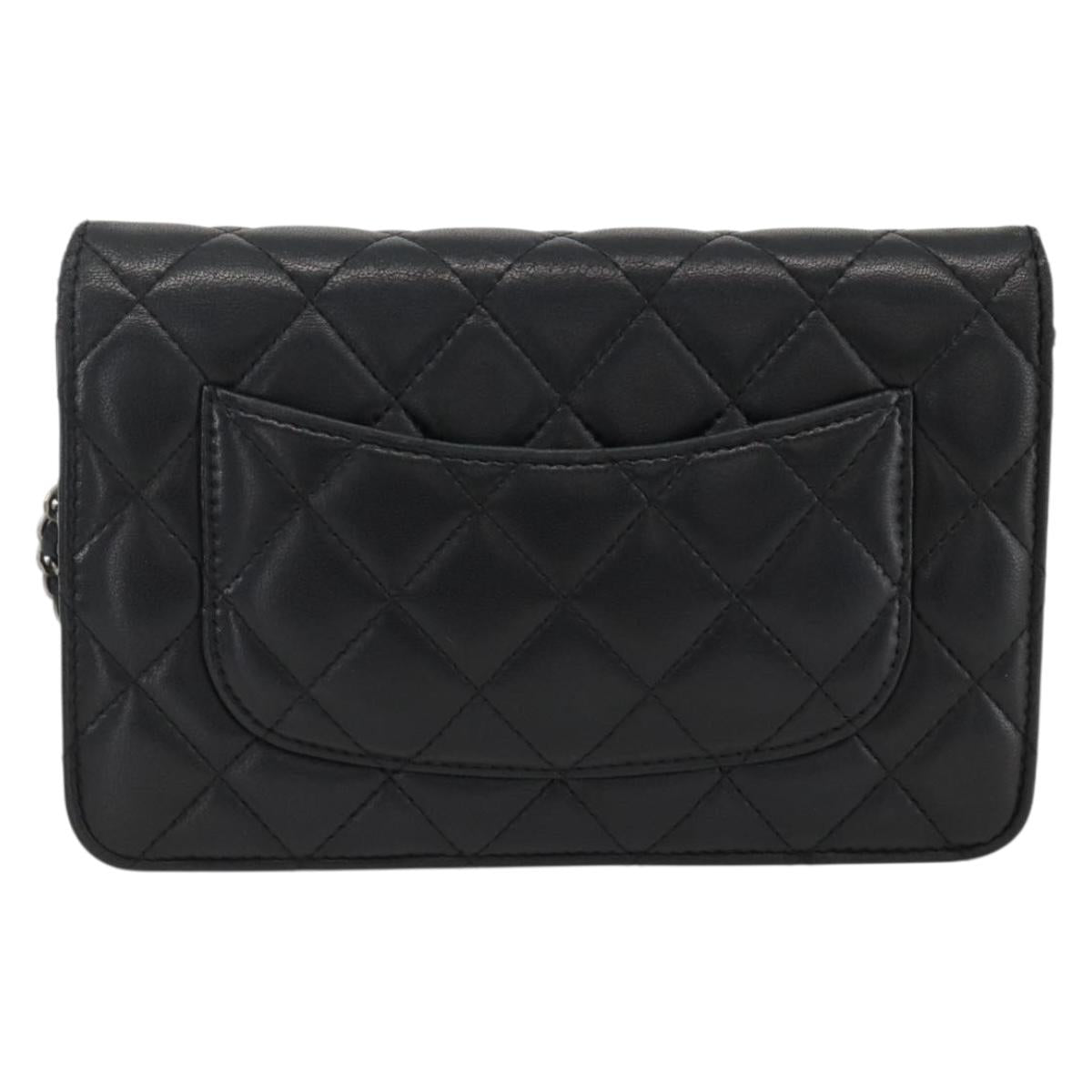 CHANEL Matelasse Chain Shoulder Bag Lamb Skin Black Gold CC Auth ka2771A