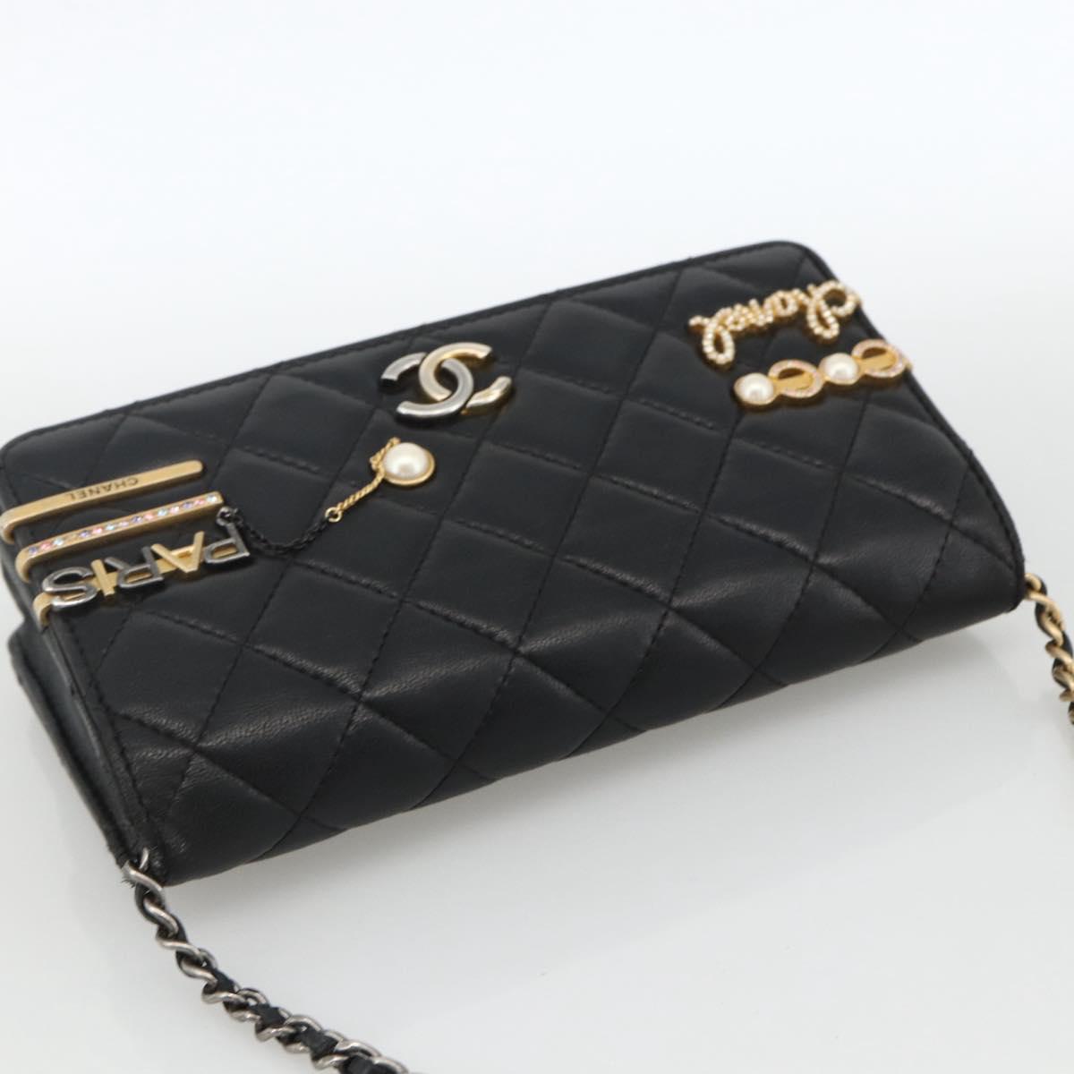 CHANEL Matelasse Chain Shoulder Bag Lamb Skin Black Gold CC Auth ka2771A