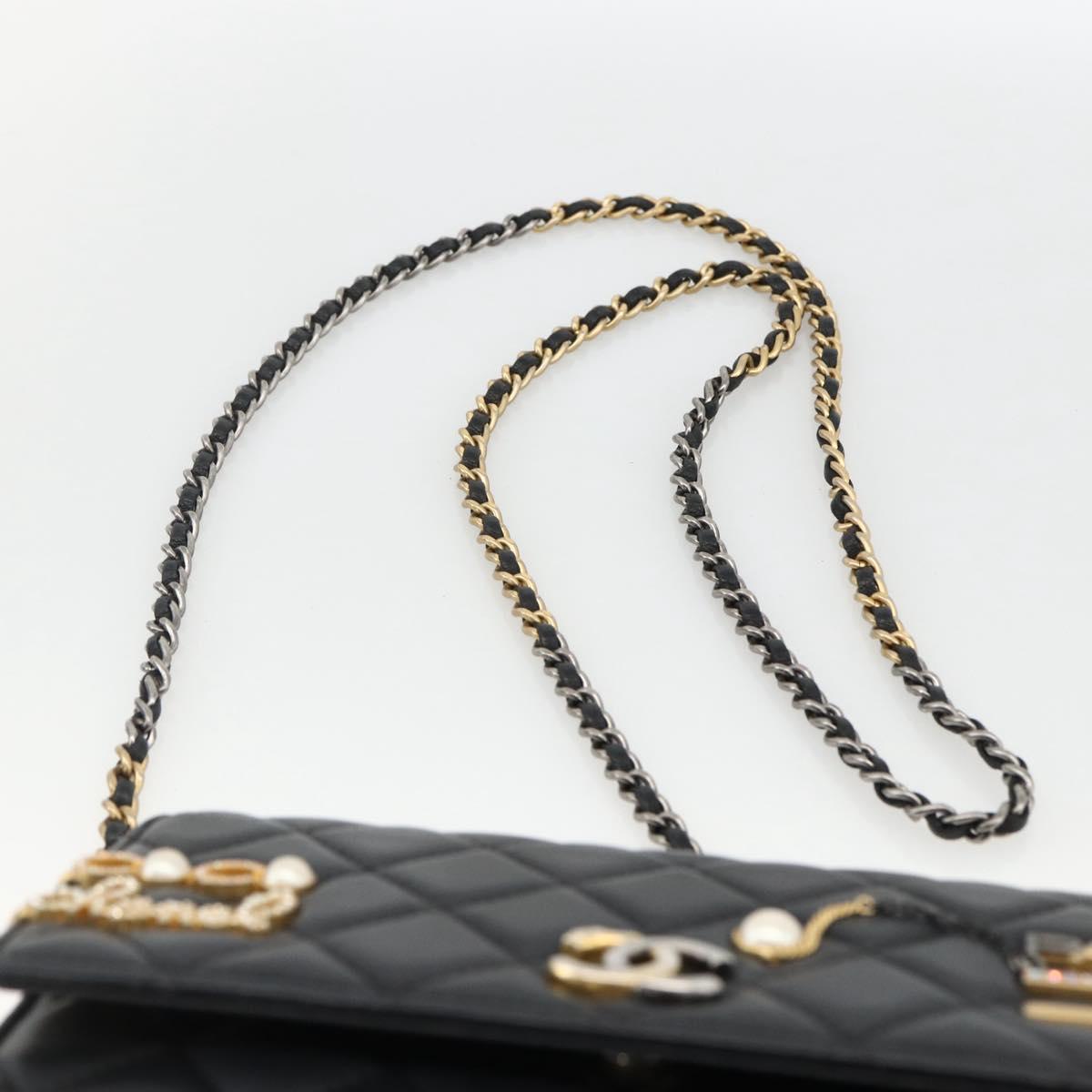 CHANEL Matelasse Chain Shoulder Bag Lamb Skin Black Gold CC Auth ka2771A
