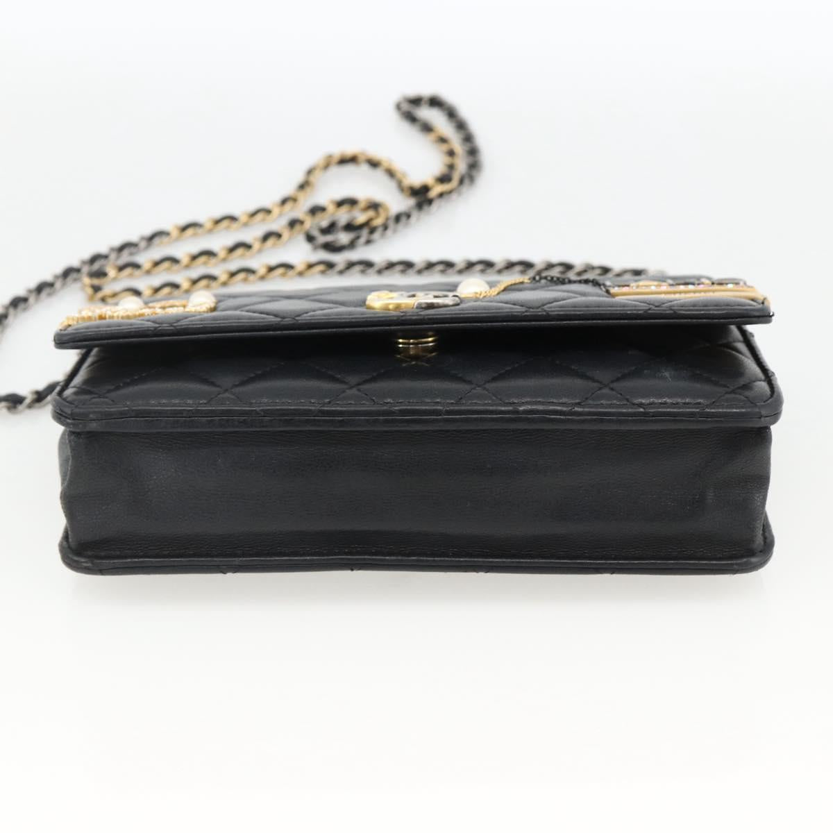 CHANEL Matelasse Chain Shoulder Bag Lamb Skin Black Gold CC Auth ka2771A