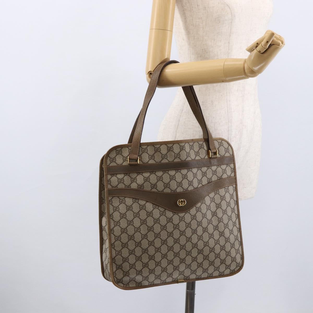 GUCCI GG Supreme Tote Bag PVC Beige Gold Auth ka2776