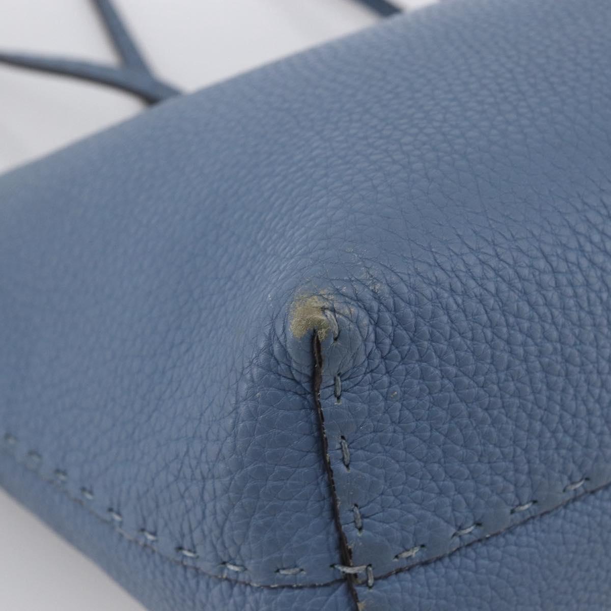 FENDI Celeria Tote Bag Leather Light Blue Silver Auth ka2780