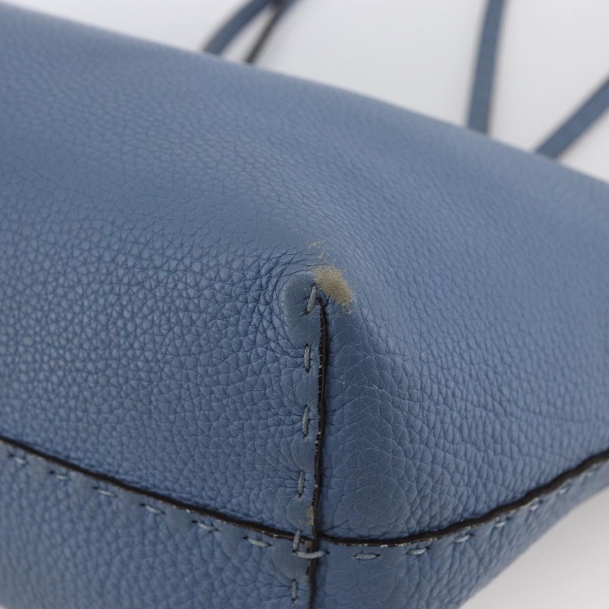 FENDI Celeria Tote Bag Leather Light Blue Silver Auth ka2780