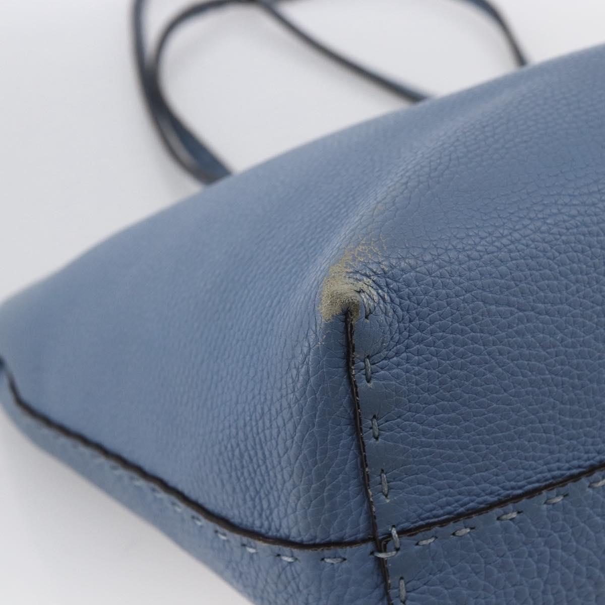 FENDI Celeria Tote Bag Leather Light Blue Silver Auth ka2780