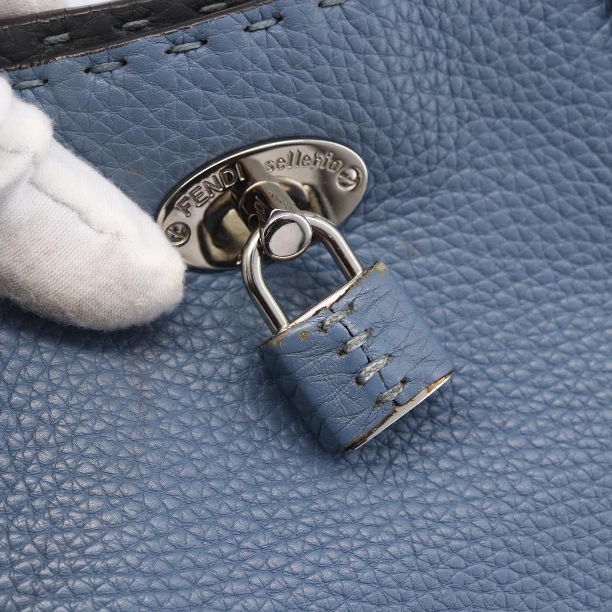 FENDI Celeria Tote Bag Leather Light Blue Silver Auth ka2780