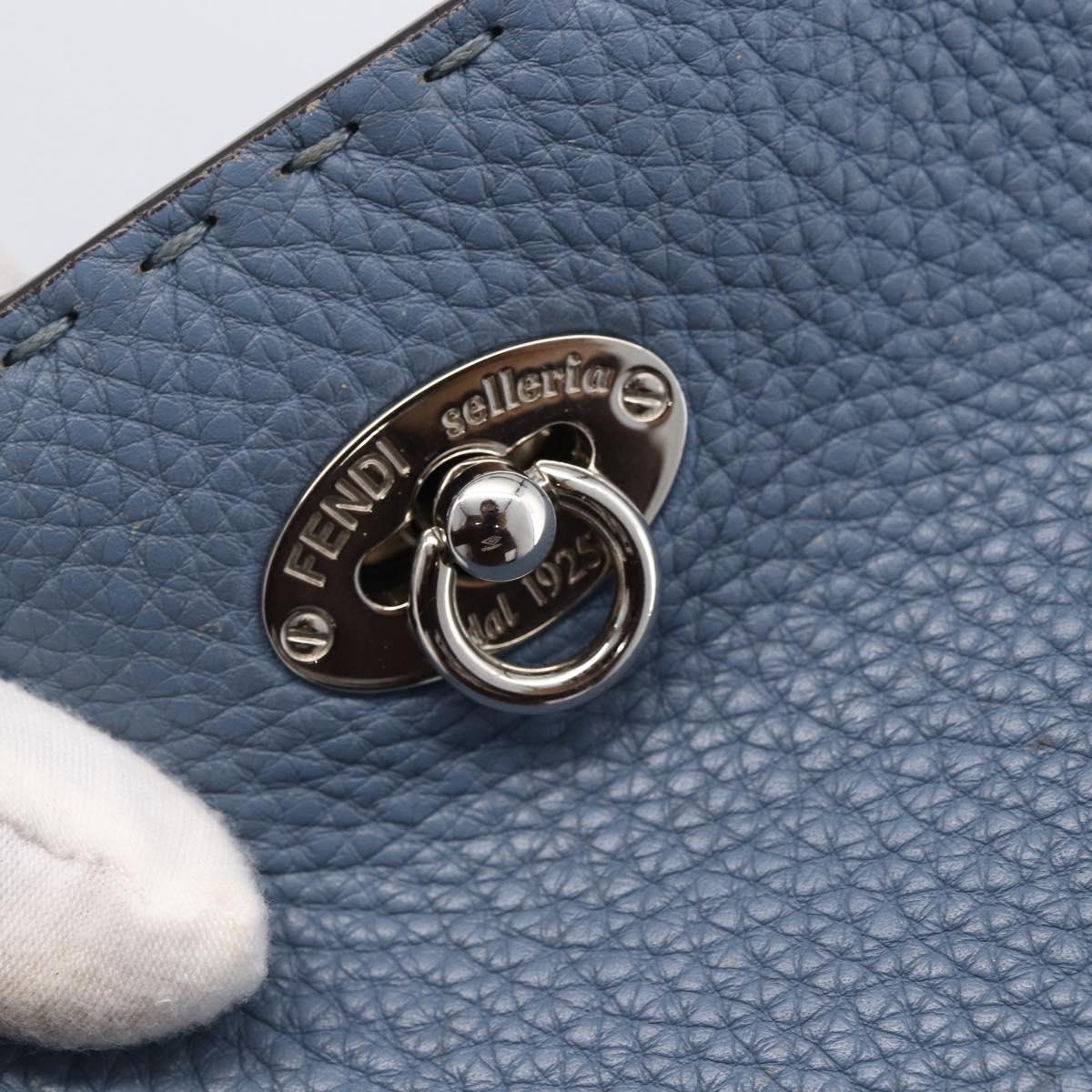 FENDI Celeria Tote Bag Leather Light Blue Silver Auth ka2780