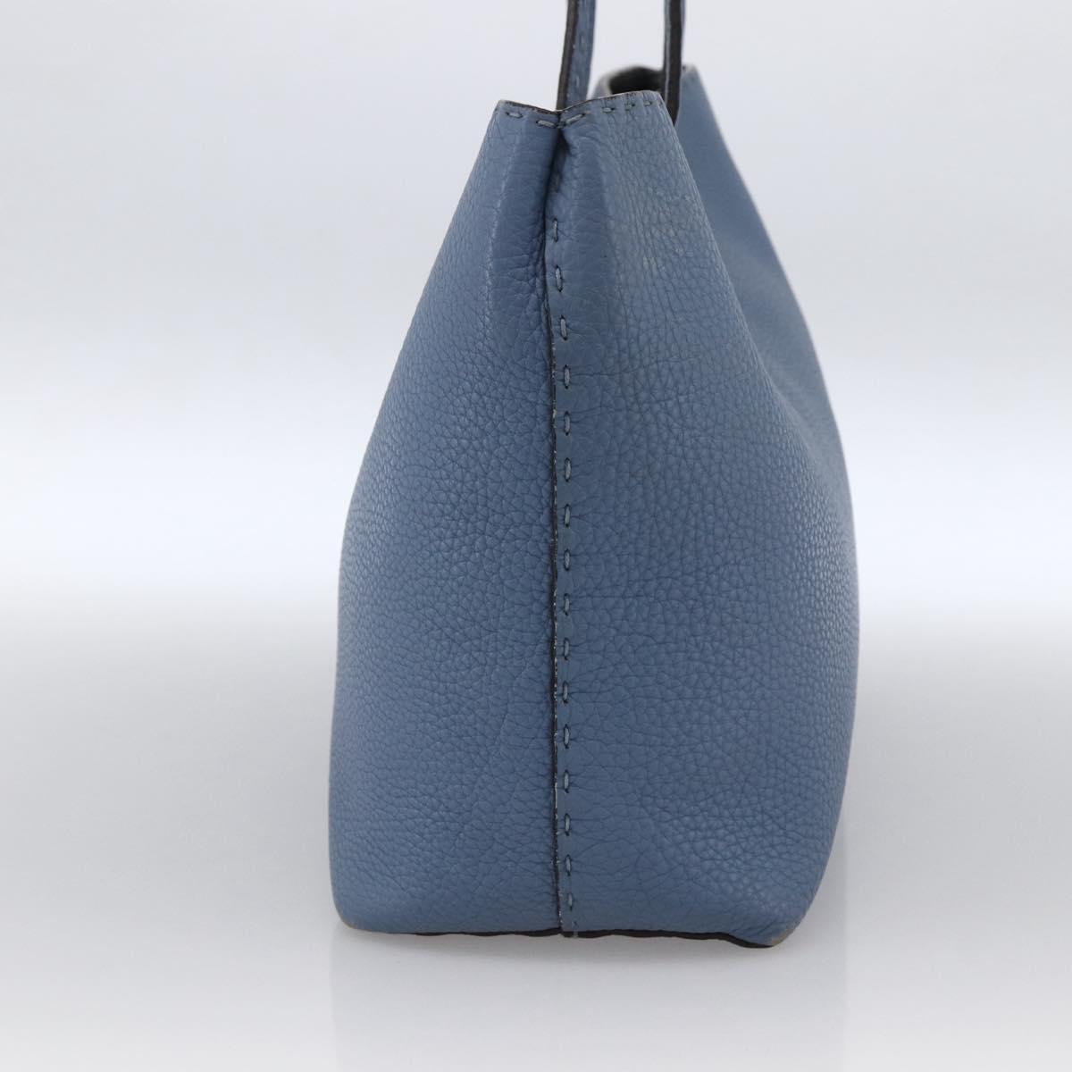 FENDI Celeria Tote Bag Leather Light Blue Silver Auth ka2780