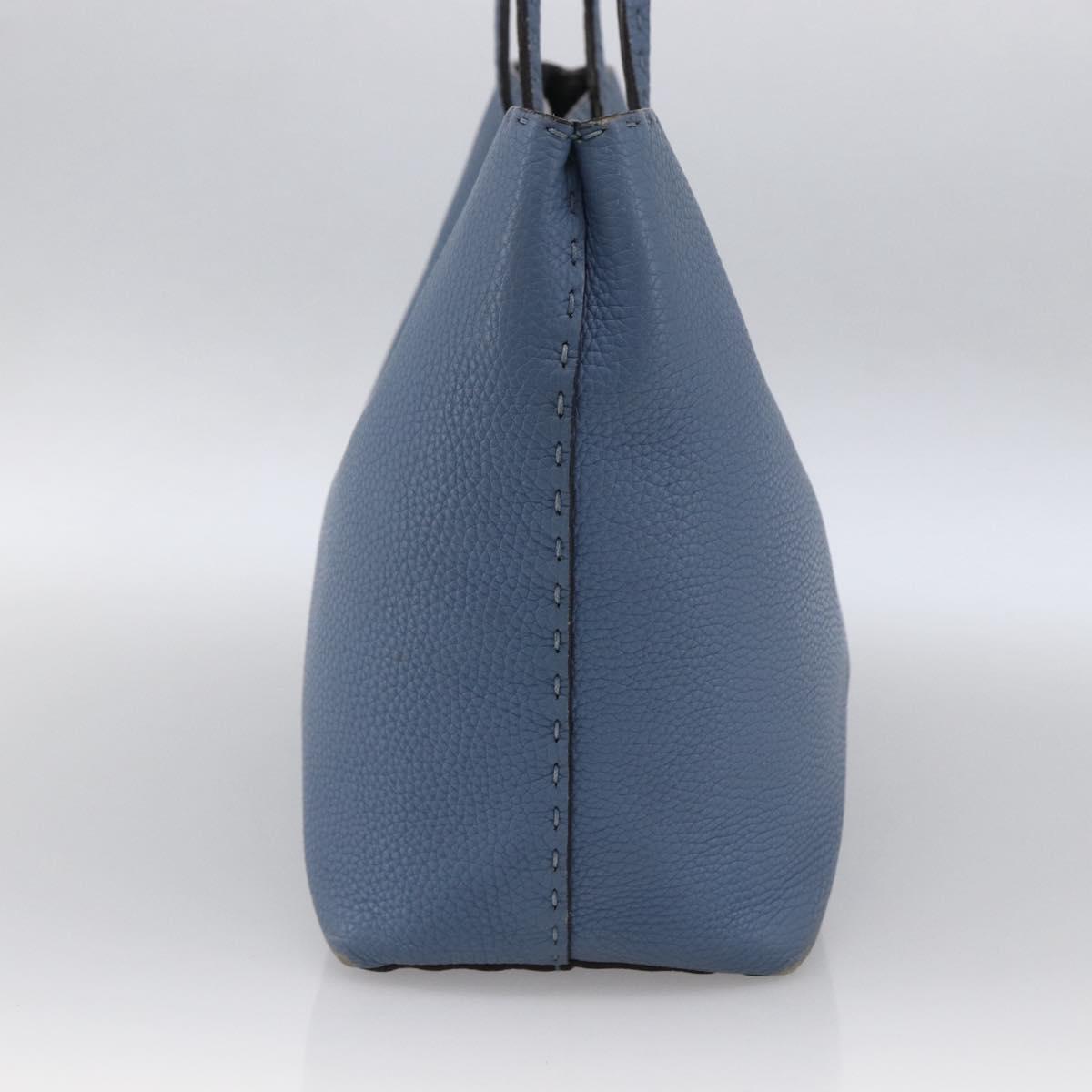 FENDI Celeria Tote Bag Leather Light Blue Silver Auth ka2780