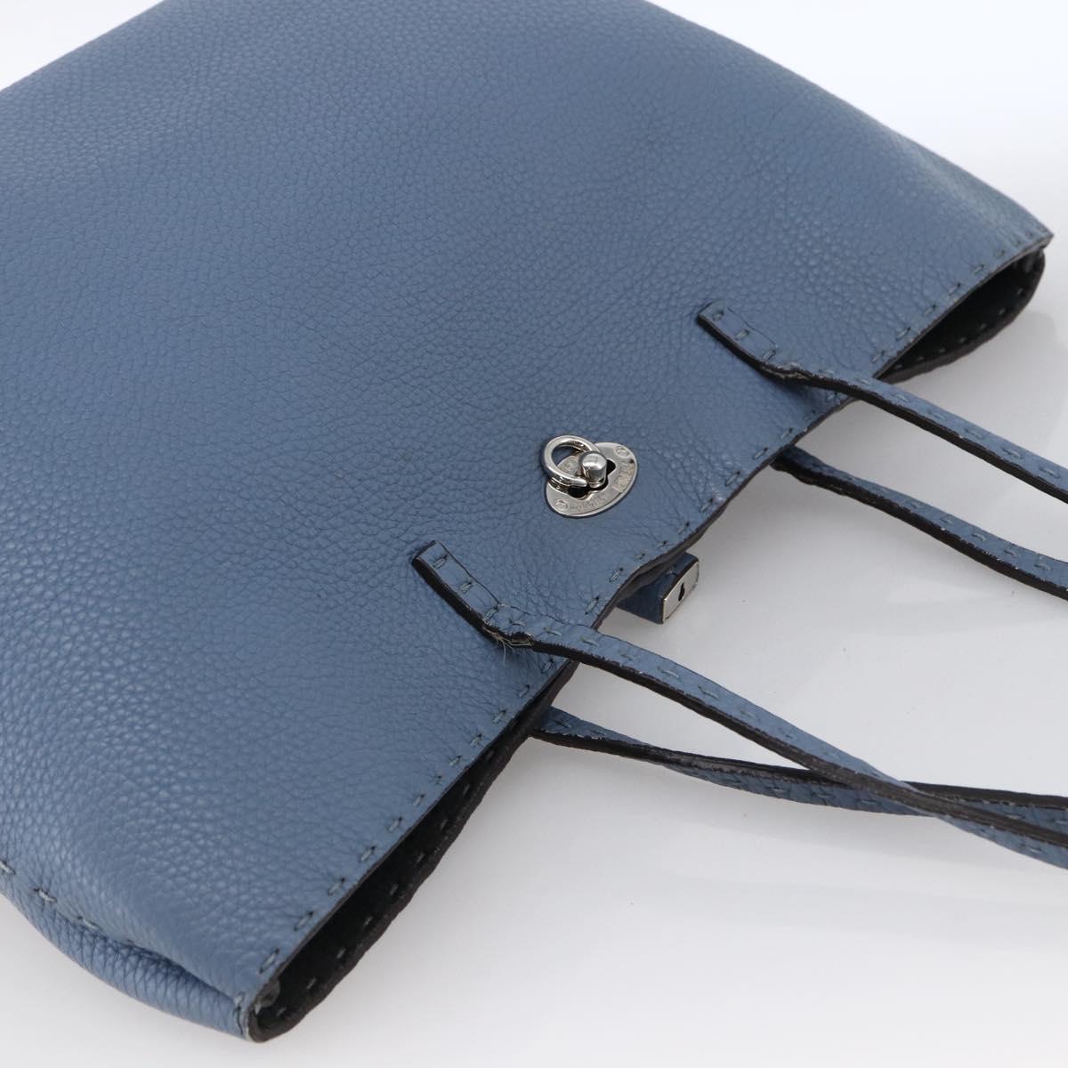 FENDI Celeria Tote Bag Leather Light Blue Silver Auth ka2780
