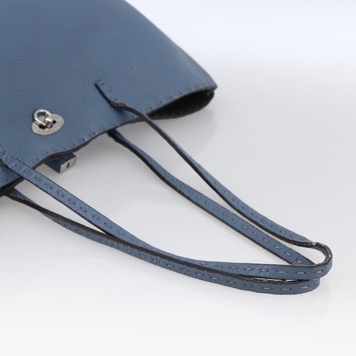 FENDI Celeria Tote Bag Leather Light Blue Silver Auth ka2780