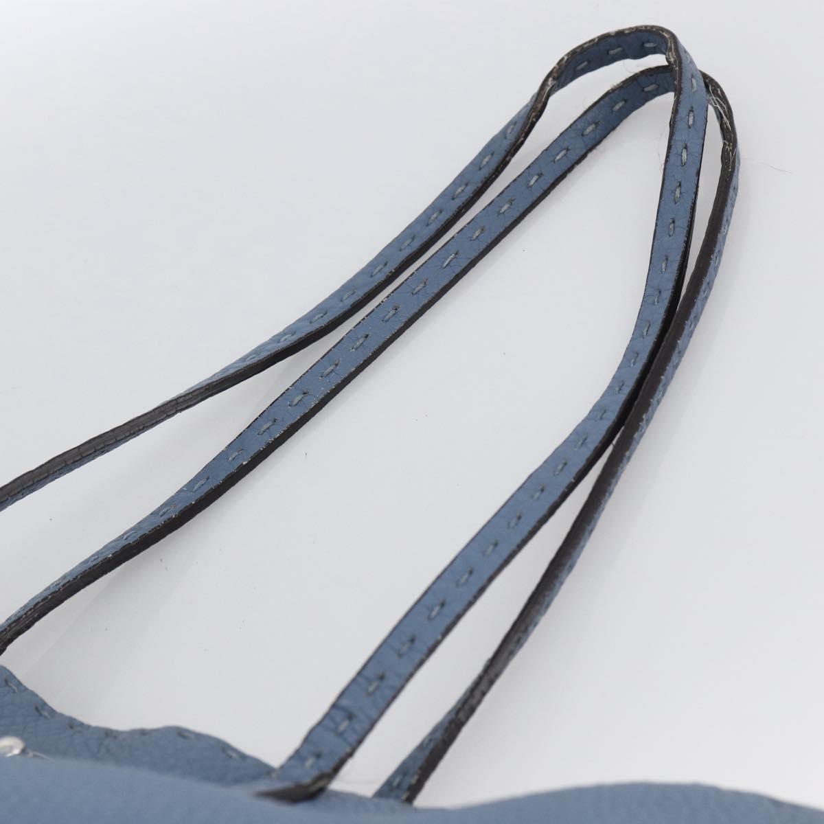 FENDI Celeria Tote Bag Leather Light Blue Silver Auth ka2780