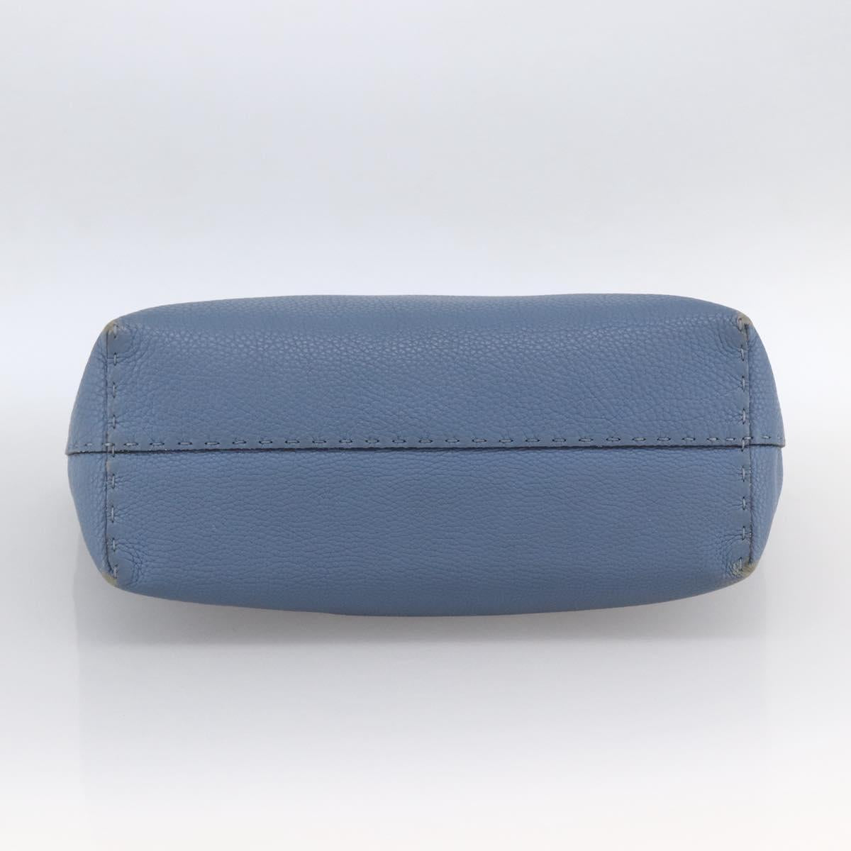 FENDI Celeria Tote Bag Leather Light Blue Silver Auth ka2780