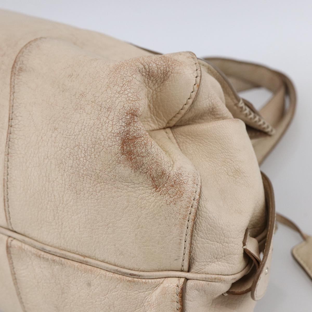 CELINE Boston Bag Leather White Silver Auth ka2783