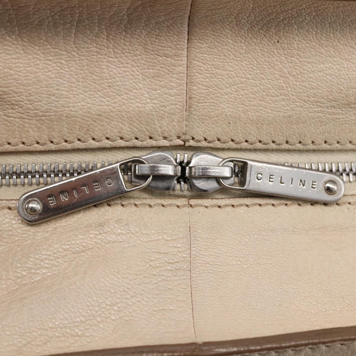 CELINE Boston Bag Leather White Silver Auth ka2783