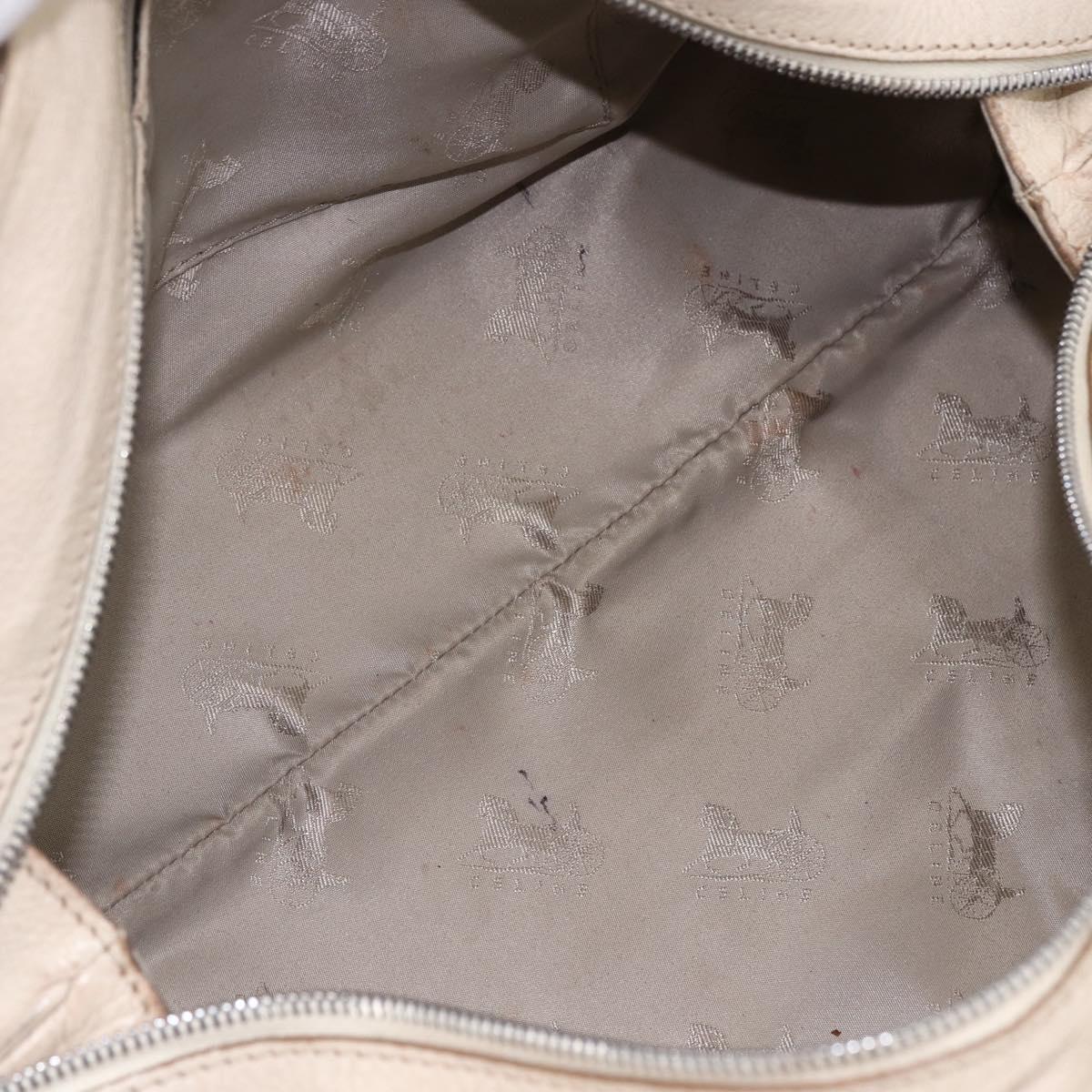 CELINE Boston Bag Leather White Silver Auth ka2783