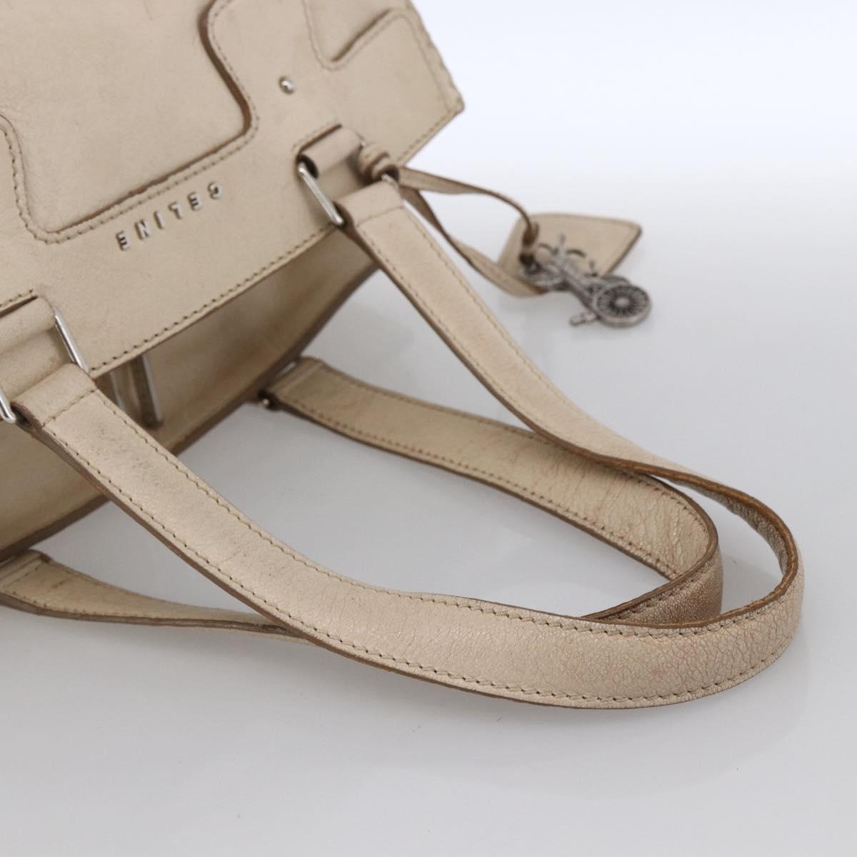CELINE Boston Bag Leather White Silver Auth ka2783