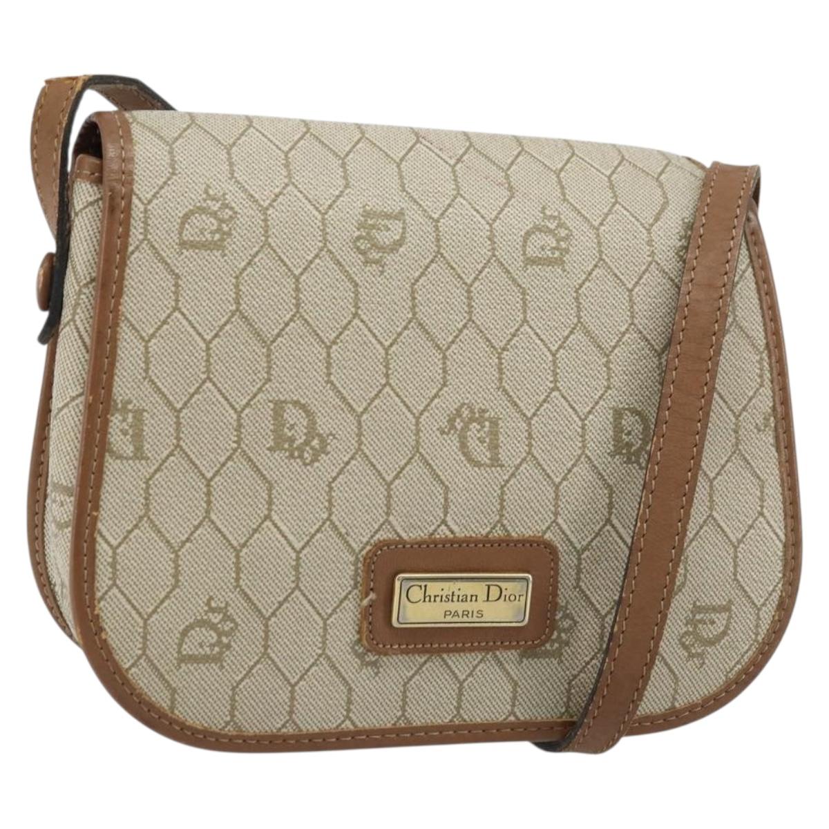 Christian Dior Honeycomb Canvas Shoulder Bag PVC Beige Gold Auth ka2785