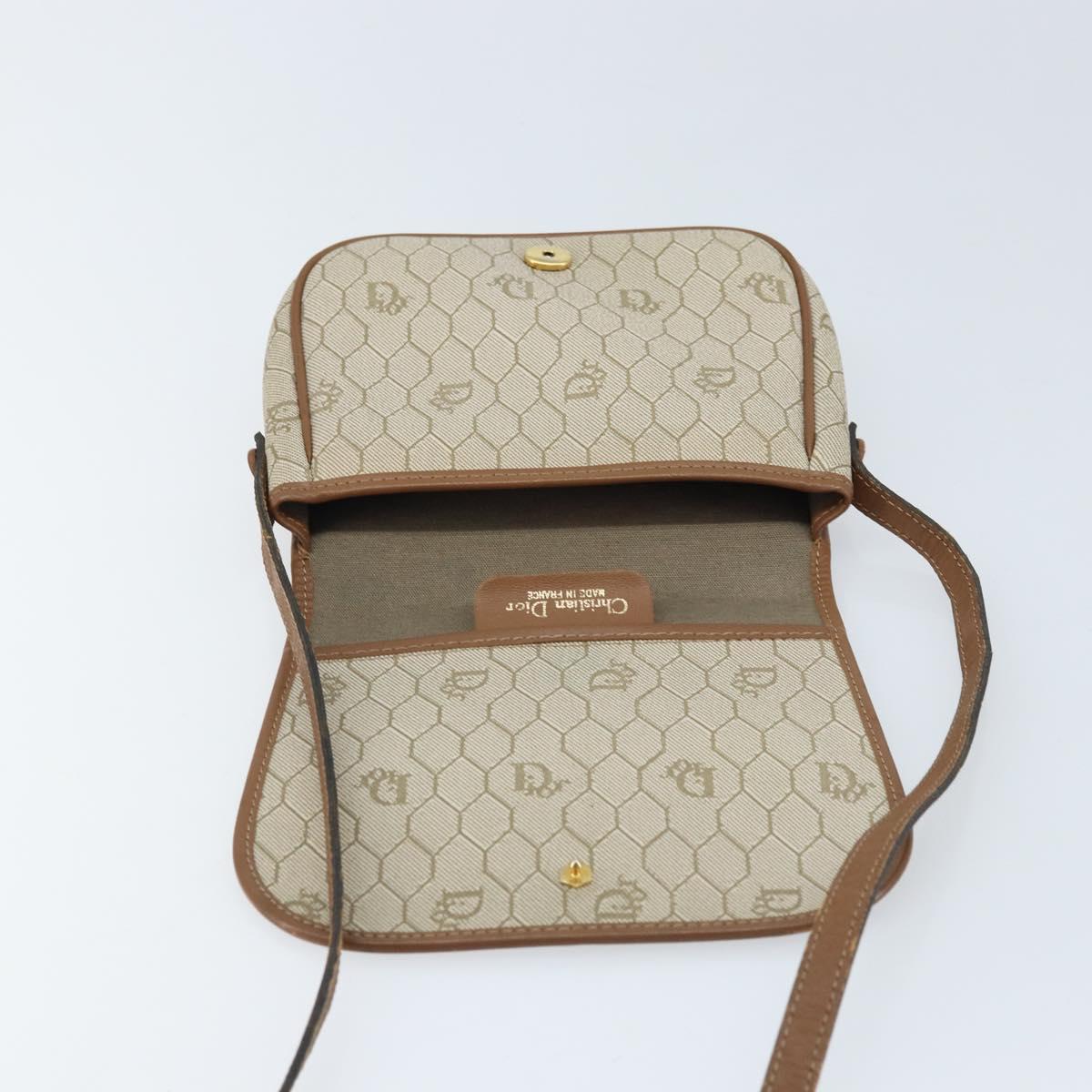 Christian Dior Honeycomb Canvas Shoulder Bag PVC Beige Gold Auth ka2785