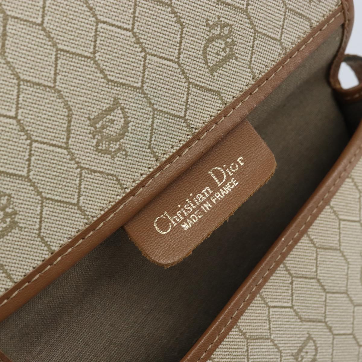 Christian Dior Honeycomb Canvas Shoulder Bag PVC Beige Gold Auth ka2785