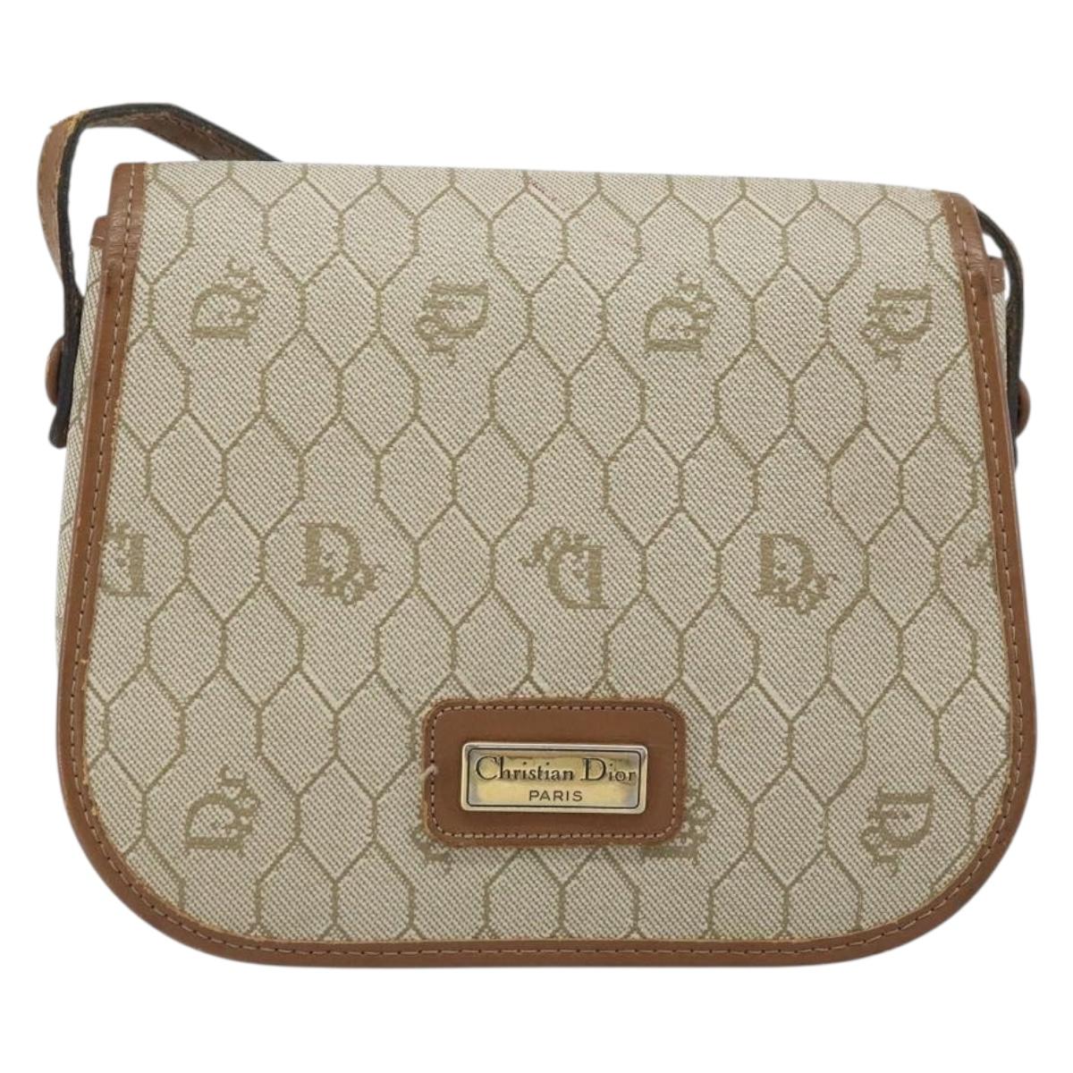 Christian Dior Honeycomb Canvas Shoulder Bag PVC Beige Gold Auth ka2785