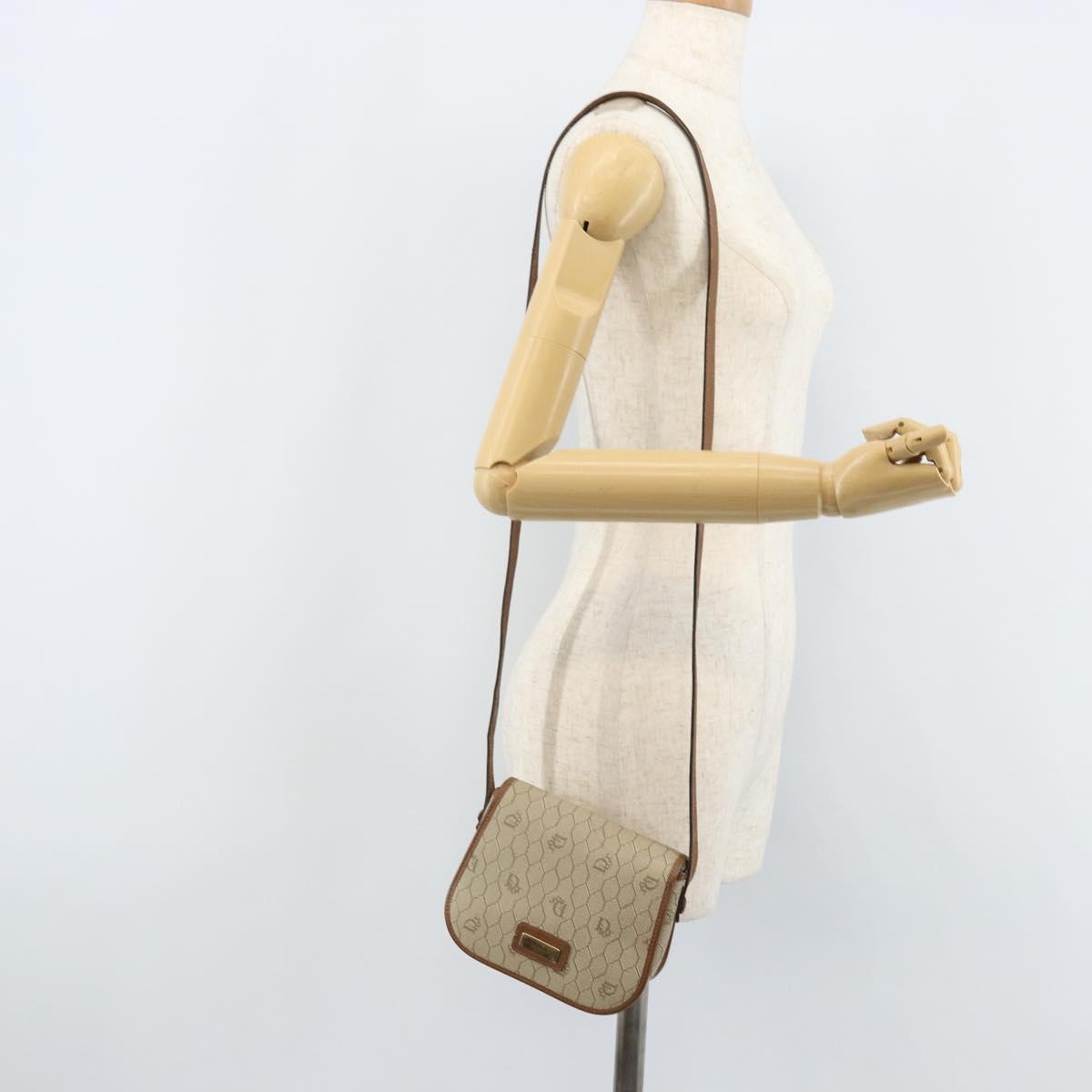 Christian Dior Honeycomb Canvas Shoulder Bag PVC Beige Gold Auth ka2785