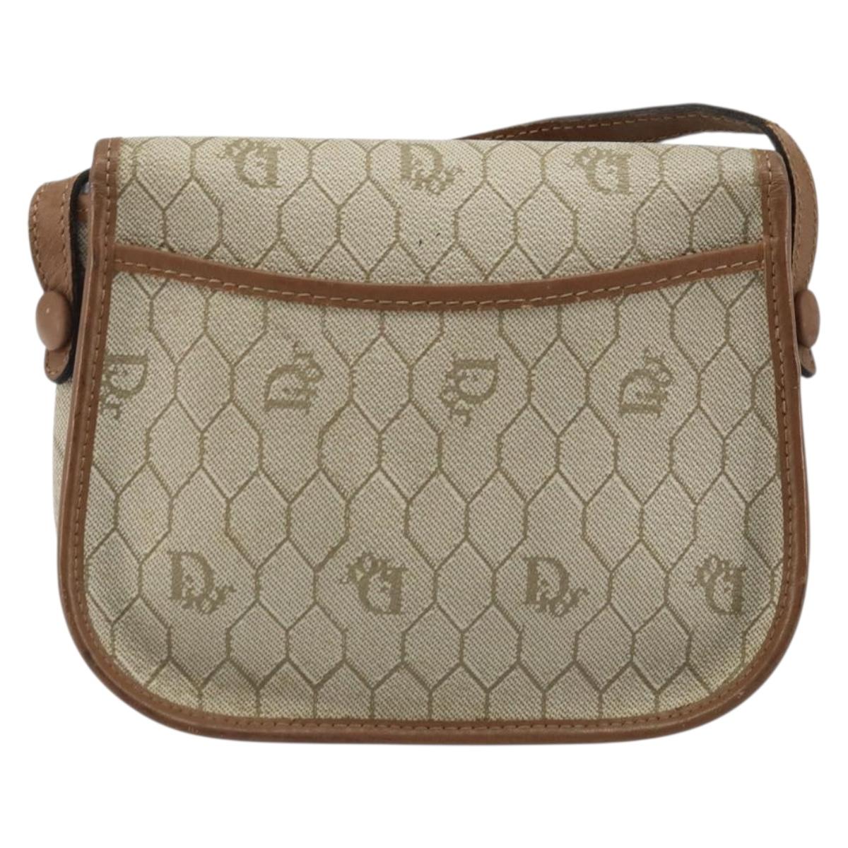 Christian Dior Honeycomb Canvas Shoulder Bag PVC Beige Gold Auth ka2785