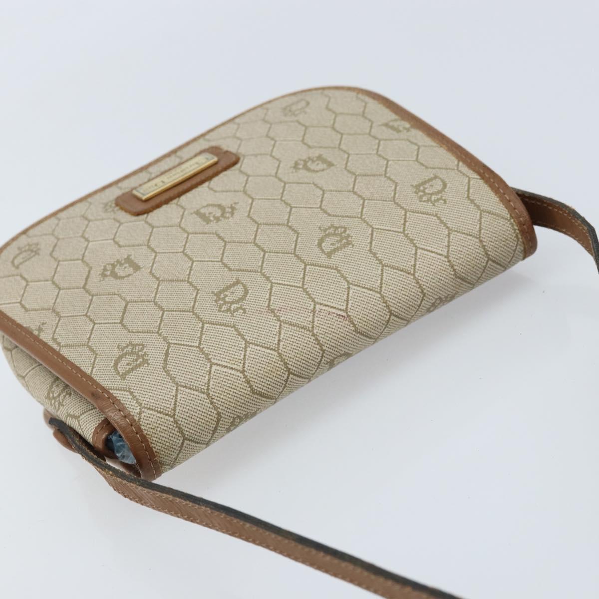 Christian Dior Honeycomb Canvas Shoulder Bag PVC Beige Gold Auth ka2785