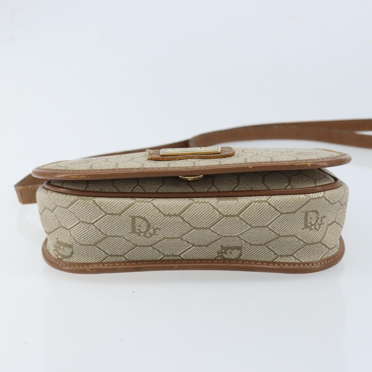 Christian Dior Honeycomb Canvas Shoulder Bag PVC Beige Gold Auth ka2785