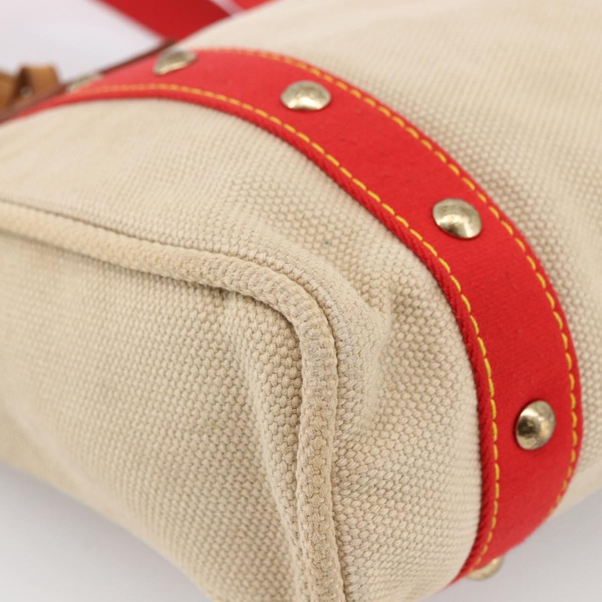 LOUIS VUITTON Antigua Cabas MM Tote Bag Canvas Beige Red M40035 LV Auth ka2790