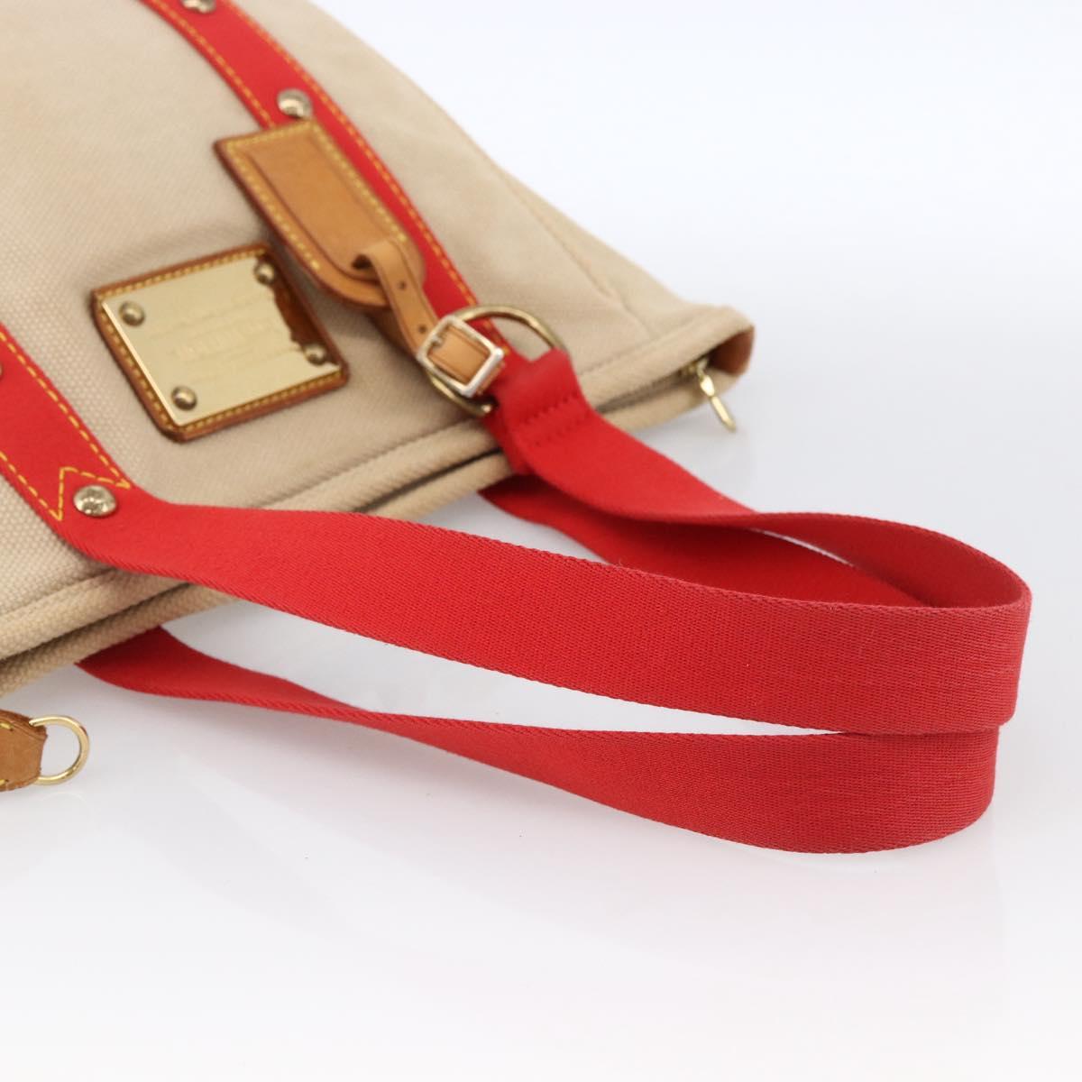 LOUIS VUITTON Antigua Cabas MM Tote Bag Canvas Beige Red M40035 LV Auth ka2790