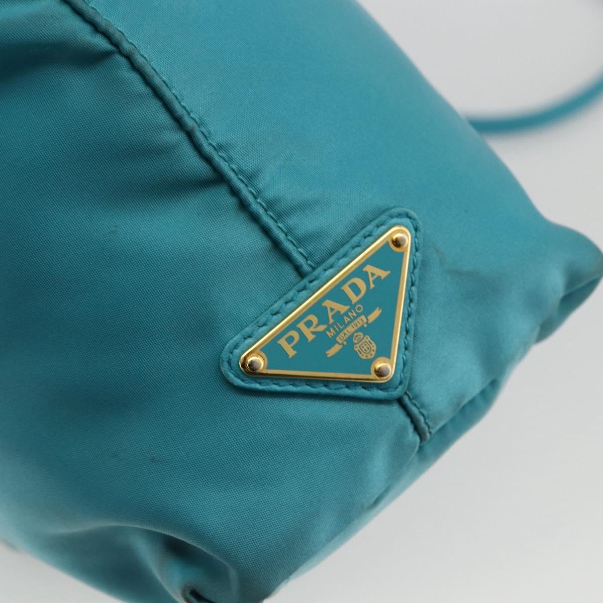 PRADA Ribbon Hand Bag Nylon 2way Light Blue Gold Auth ka2797