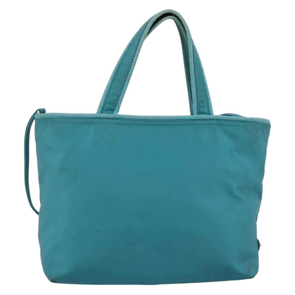 PRADA Ribbon Hand Bag Nylon 2way Light Blue Gold Auth ka2797