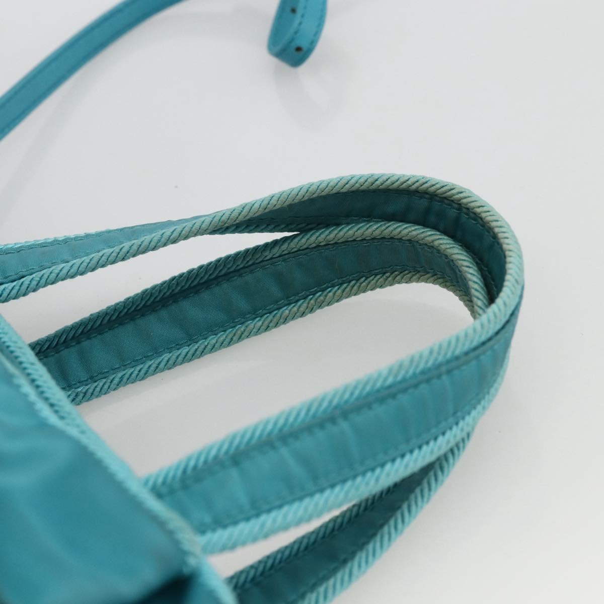 PRADA Ribbon Hand Bag Nylon 2way Light Blue Gold Auth ka2797