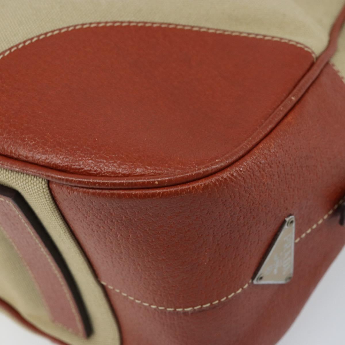 PRADA Tote Bag Canvas Beige Silver Auth ka2799