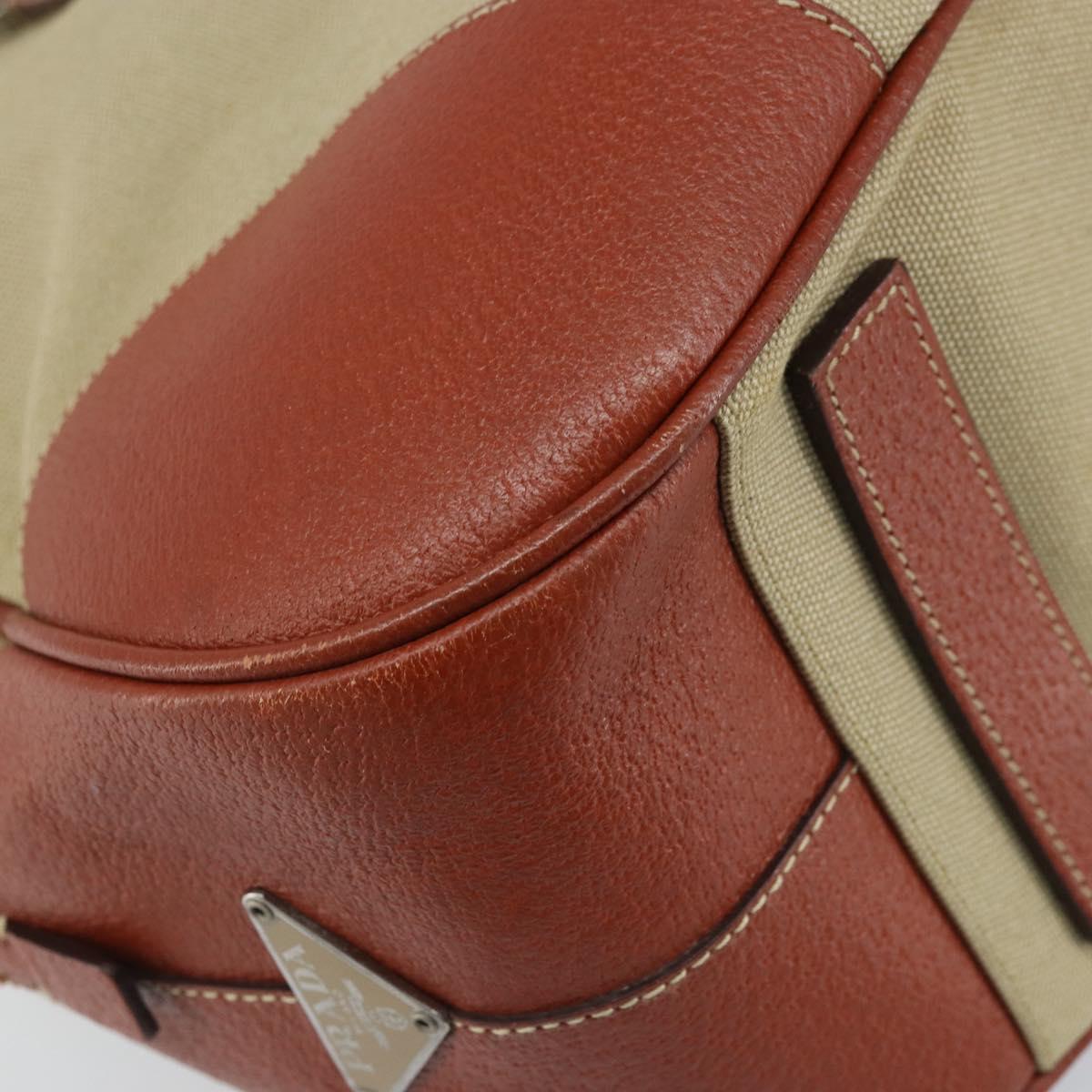 PRADA Tote Bag Canvas Beige Silver Auth ka2799