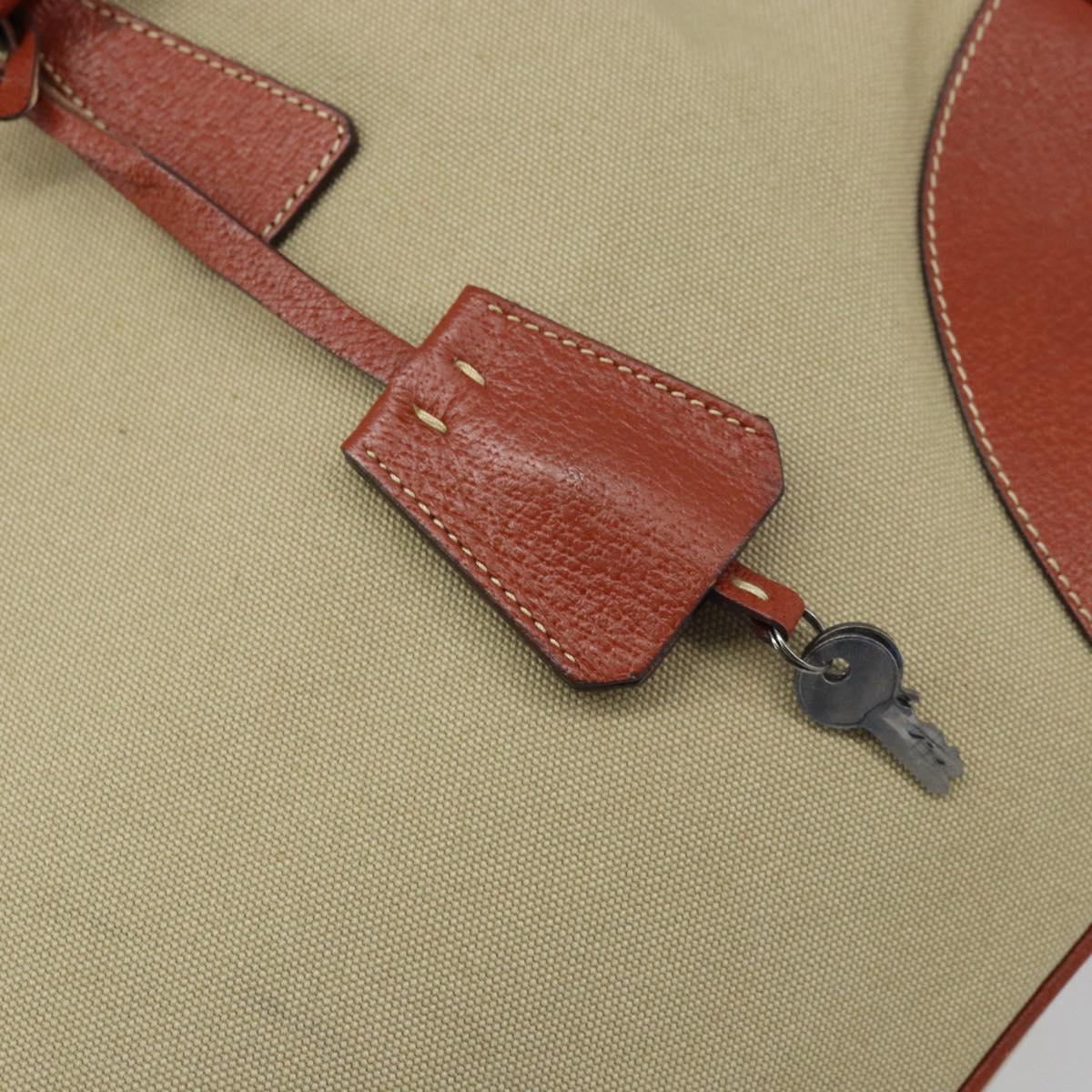 PRADA Tote Bag Canvas Beige Silver Auth ka2799