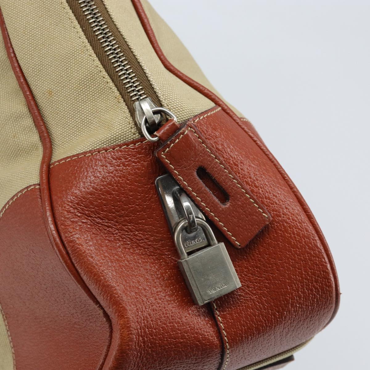 PRADA Tote Bag Canvas Beige Silver Auth ka2799