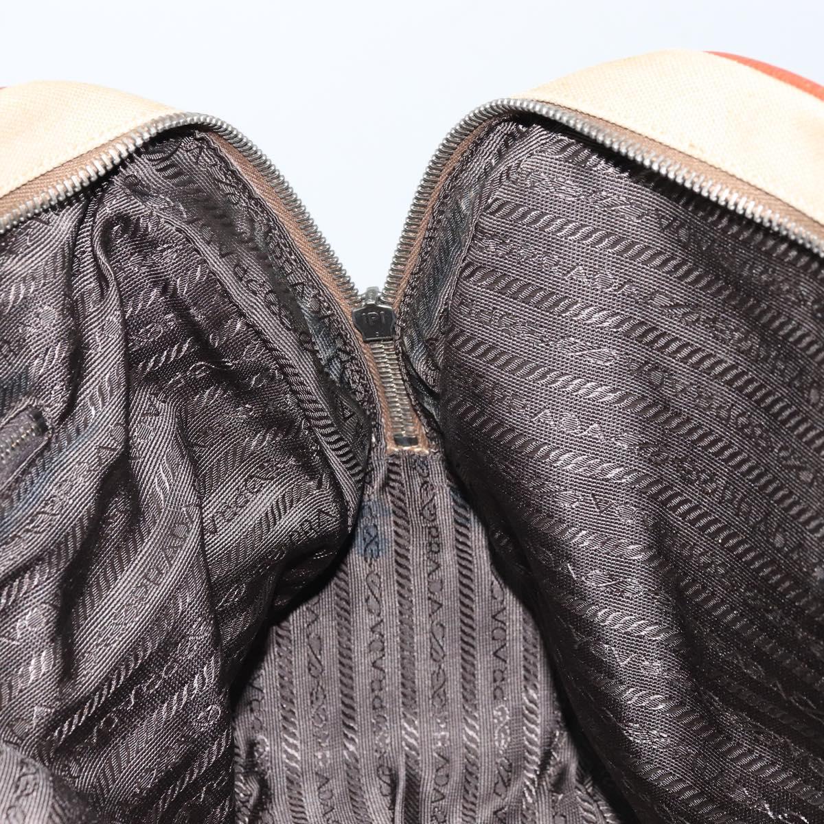 PRADA Tote Bag Canvas Beige Silver Auth ka2799