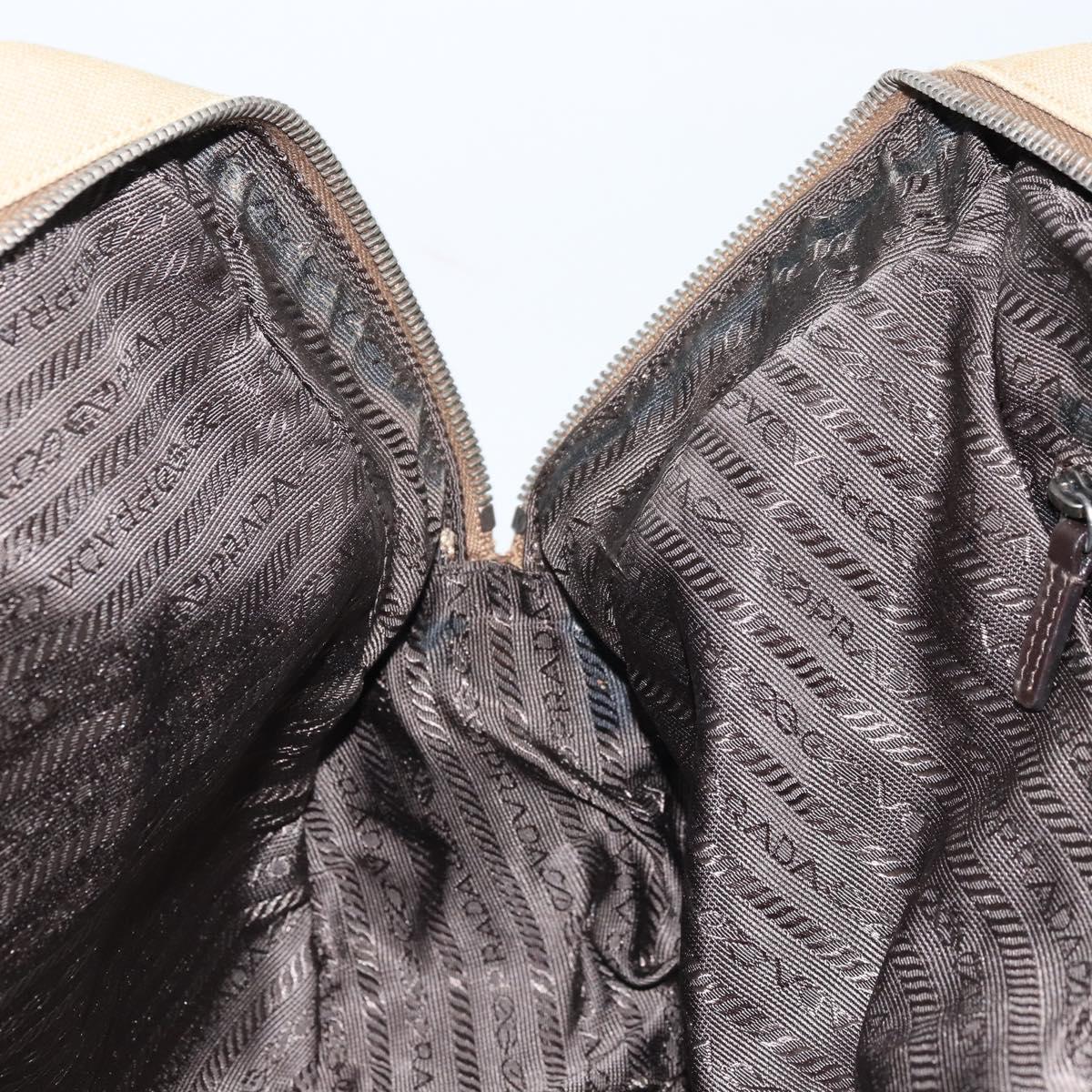 PRADA Tote Bag Canvas Beige Silver Auth ka2799