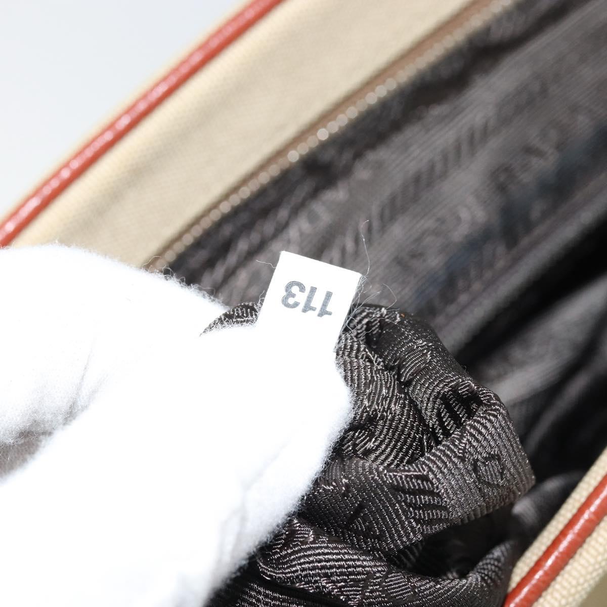 PRADA Tote Bag Canvas Beige Silver Auth ka2799