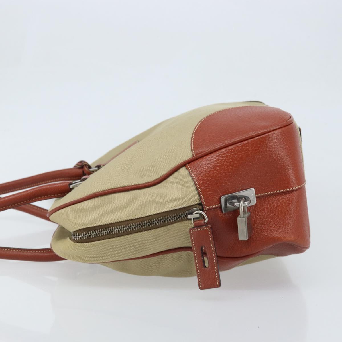 PRADA Tote Bag Canvas Beige Silver Auth ka2799