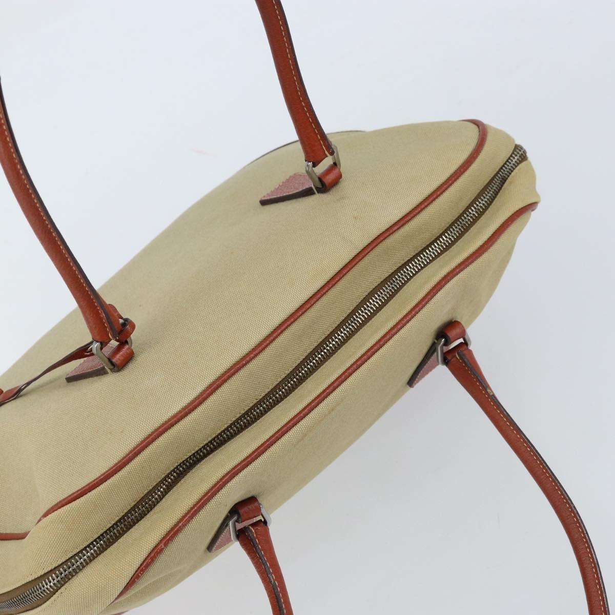 PRADA Tote Bag Canvas Beige Silver Auth ka2799