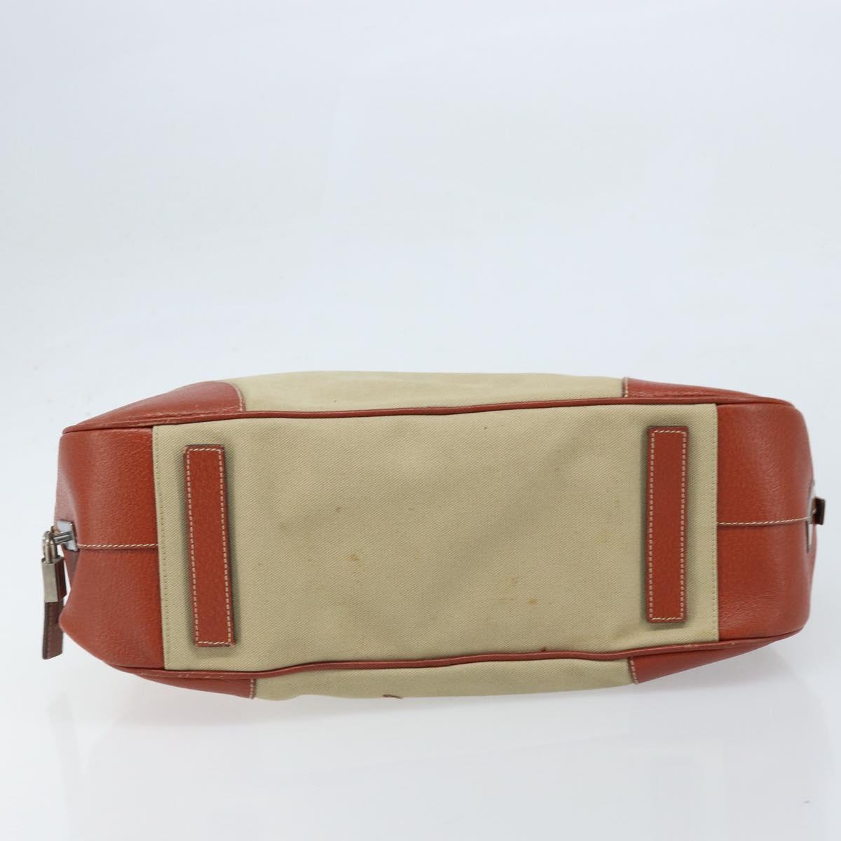 PRADA Tote Bag Canvas Beige Silver Auth ka2799